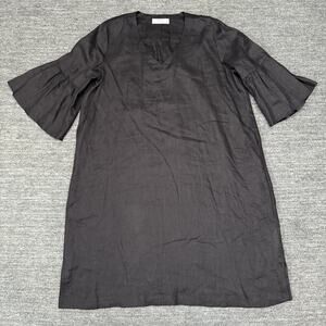 El Corte Ingles Dress Women Large Black Midi Lagenlook 100% Linen Pockets Beach